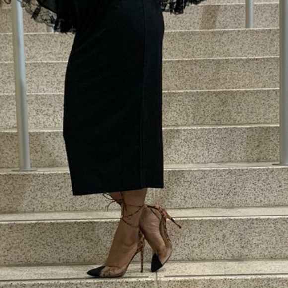 Black and Cheetah print tie up heels - Picture 3 of 3